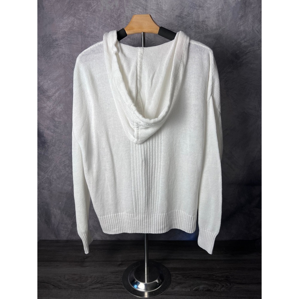 Sigrid Olsen Linen Cotton Knit Hoodie Sweater White Women's Size Medium Coastal - Picture 2 of 8